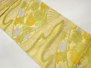 扇に菊・紅葉・ヱ霞模様織出し袋帯